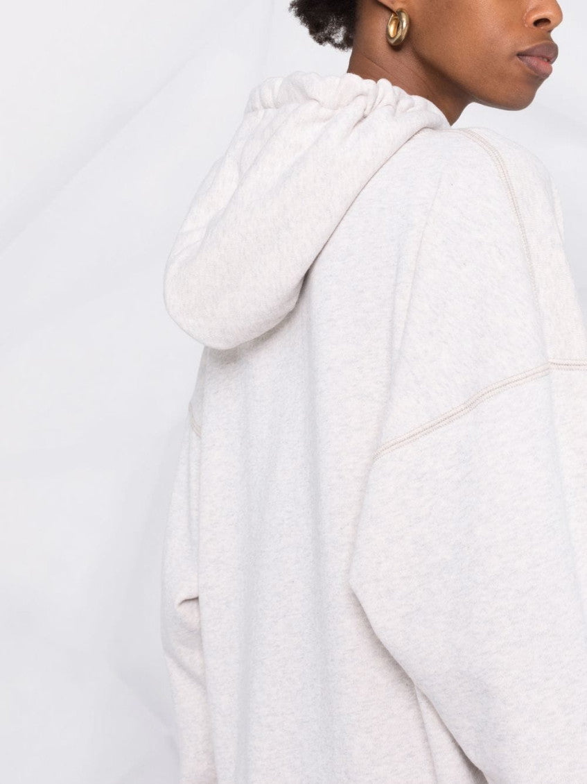 Beige Cotton Mansel hoodie sweatshirt with black front logo. 4