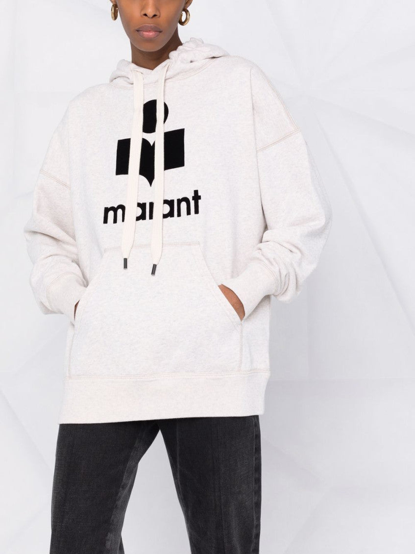 Beige Cotton Mansel hoodie sweatshirt with black front logo. 5