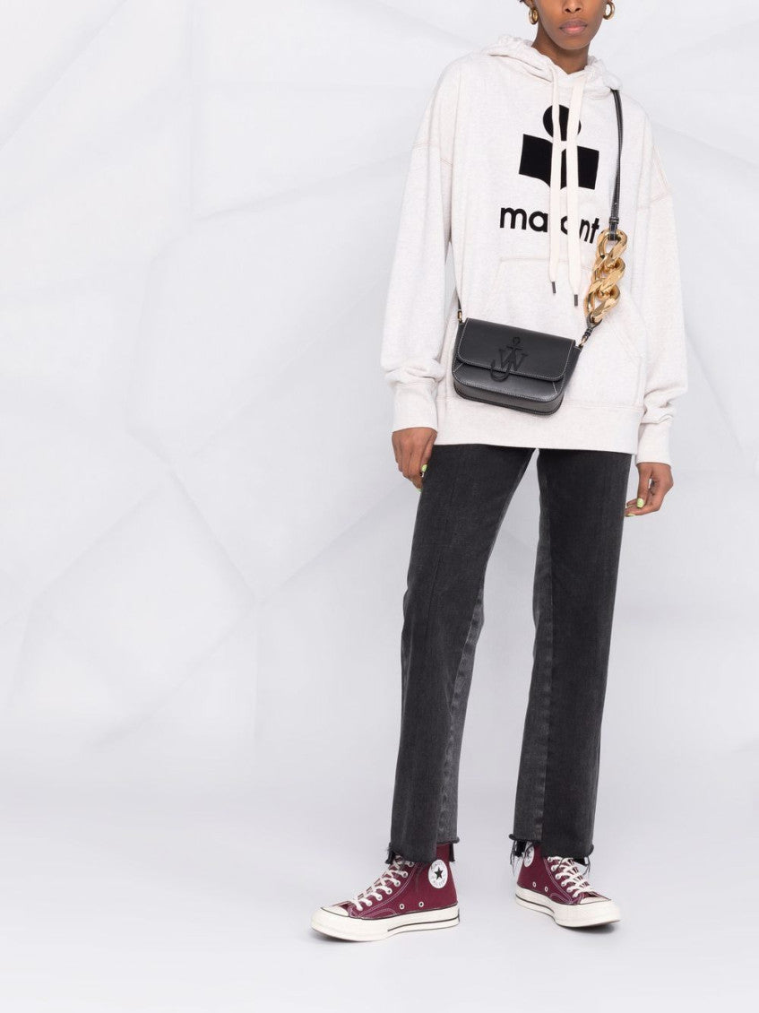 Beige Cotton Mansel hoodie sweatshirt with black front logo. 6