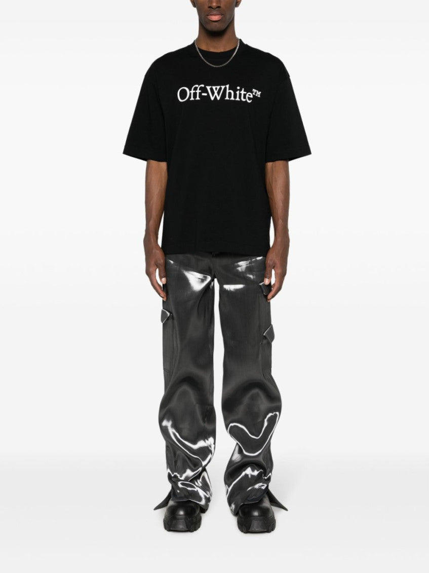 Black Cotton T-shirt With White Front Printed Logo. 5