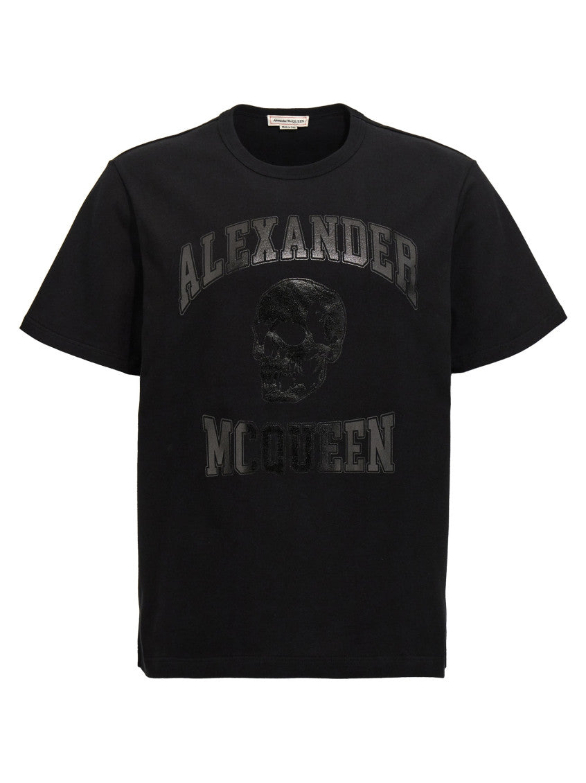 Black Cotton T-shirt with front logo and skull print 1