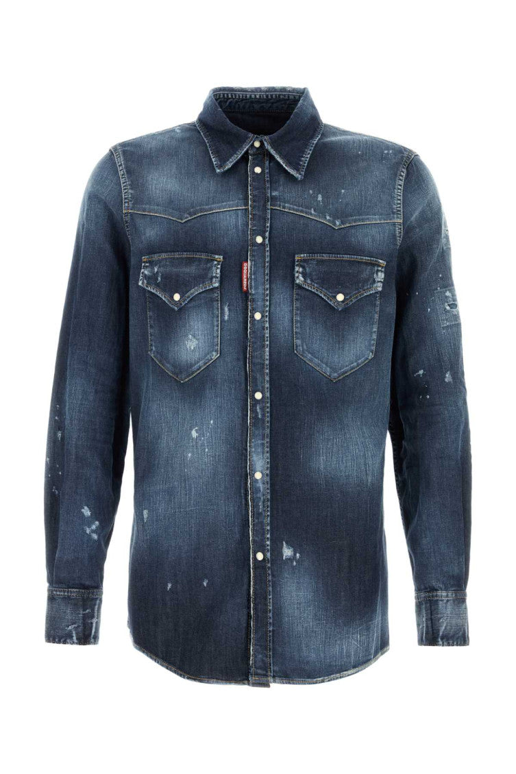 Dark Blue Stretch Denim Western Shirt 1