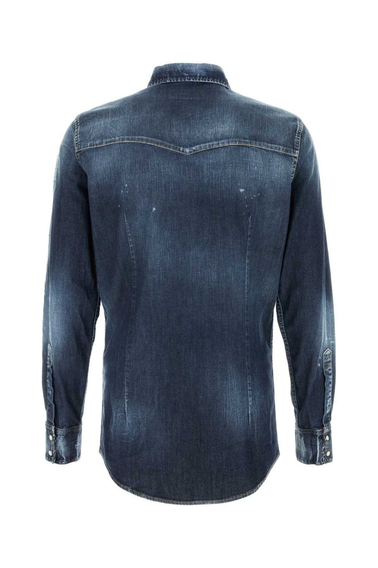 Dark Blue Stretch Denim Western Shirt 2