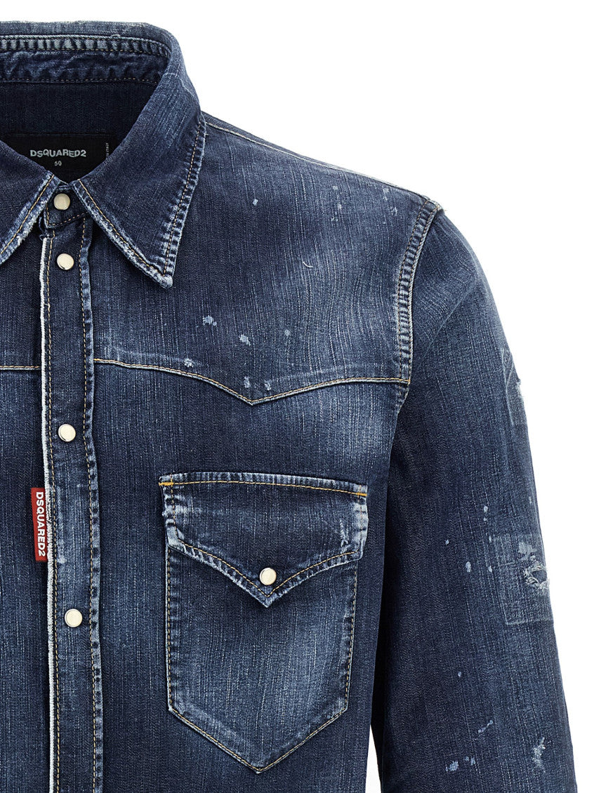 Dark Blue Stretch Denim Western Shirt 3