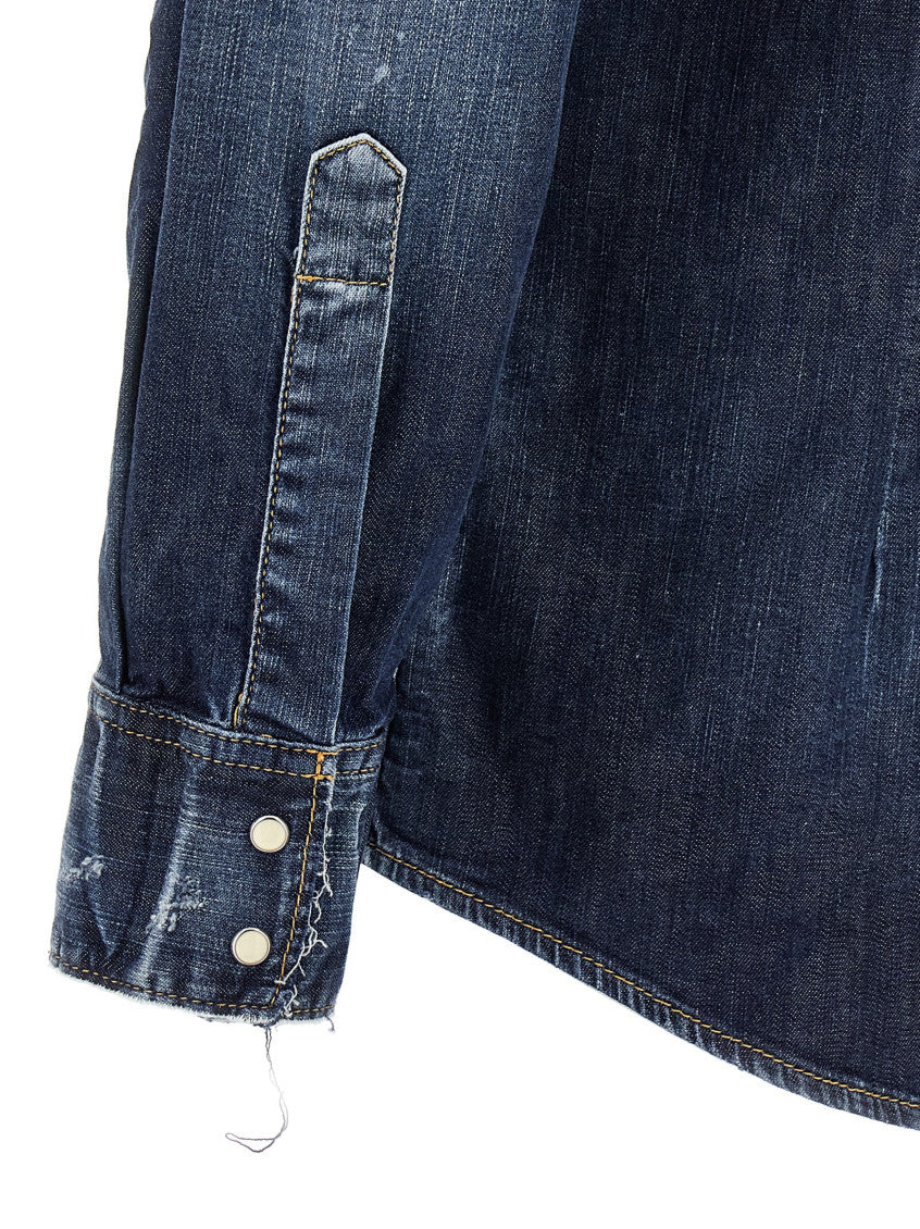 Dark Blue Stretch Denim Western Shirt 4