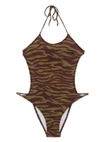 Olive zebra print swimsuit 1
