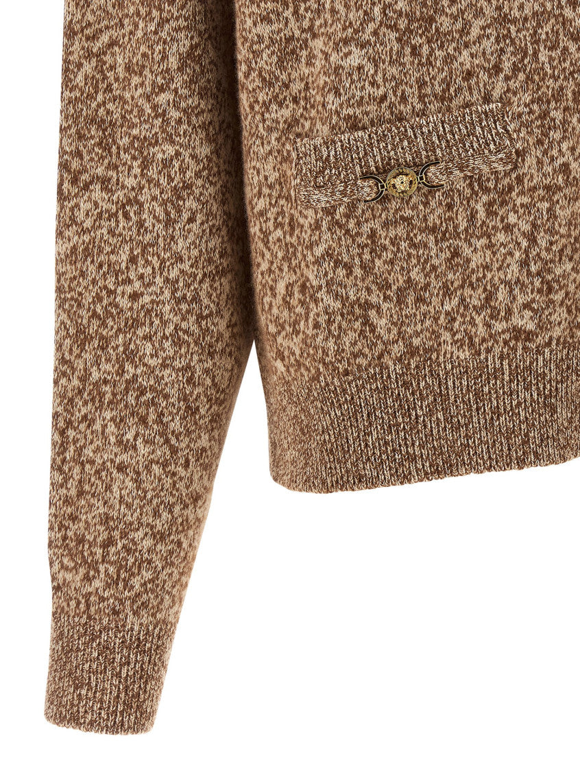Brown Two-tone Wool Blend Cardigan 4