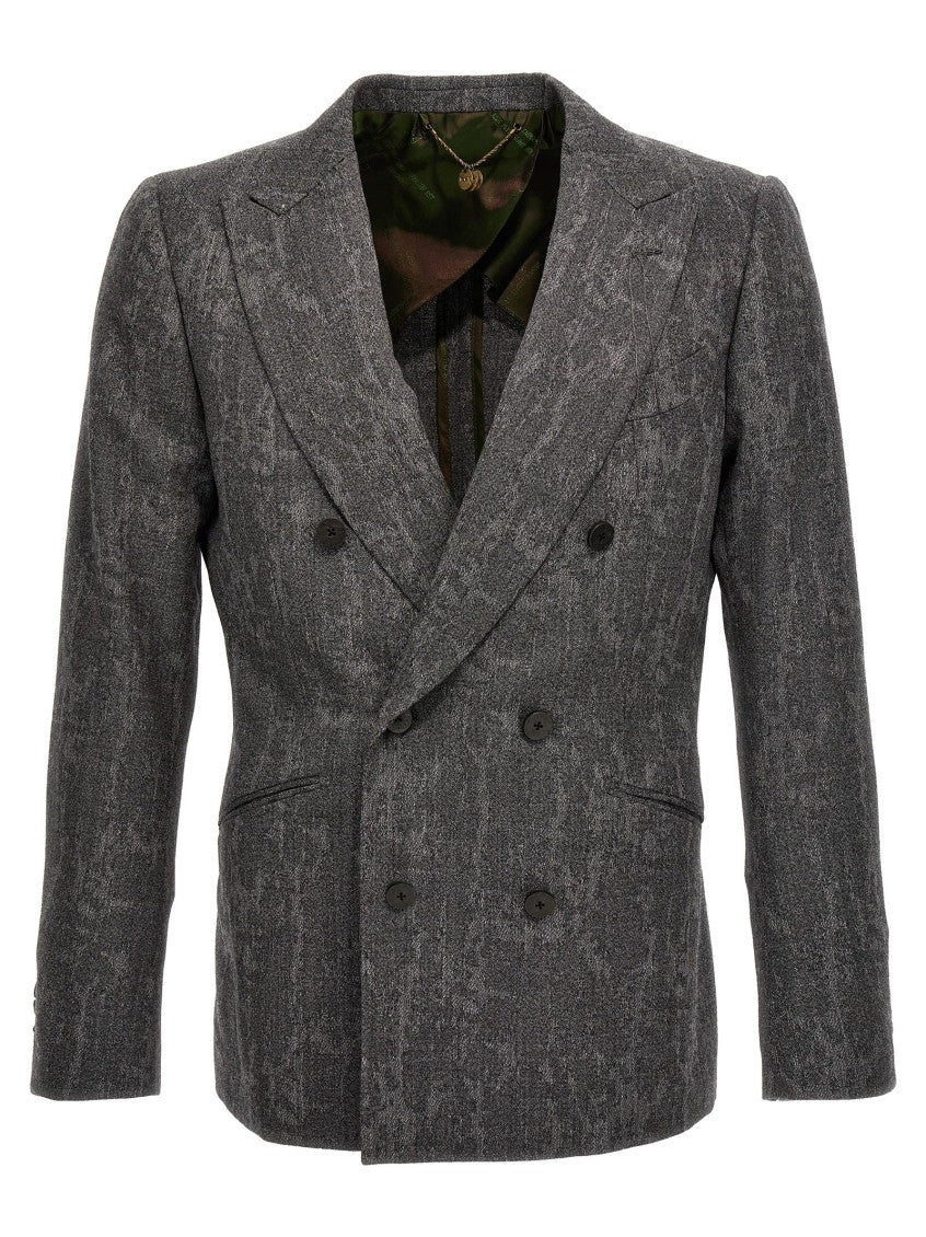 Grey Textured Shawl Lapel Blazer 1