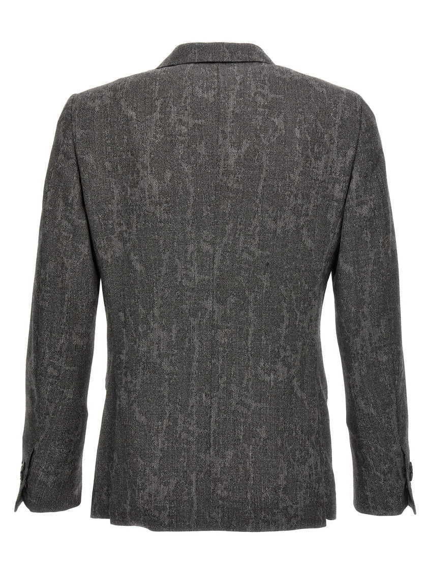Grey Textured Shawl Lapel Blazer 2