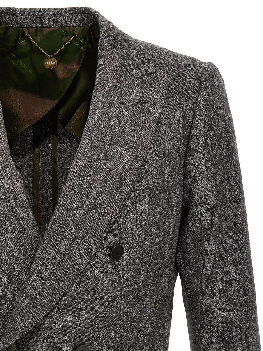 Grey Textured Shawl Lapel Blazer 3