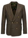 Green Solid Peaked Lapel Blazer 1