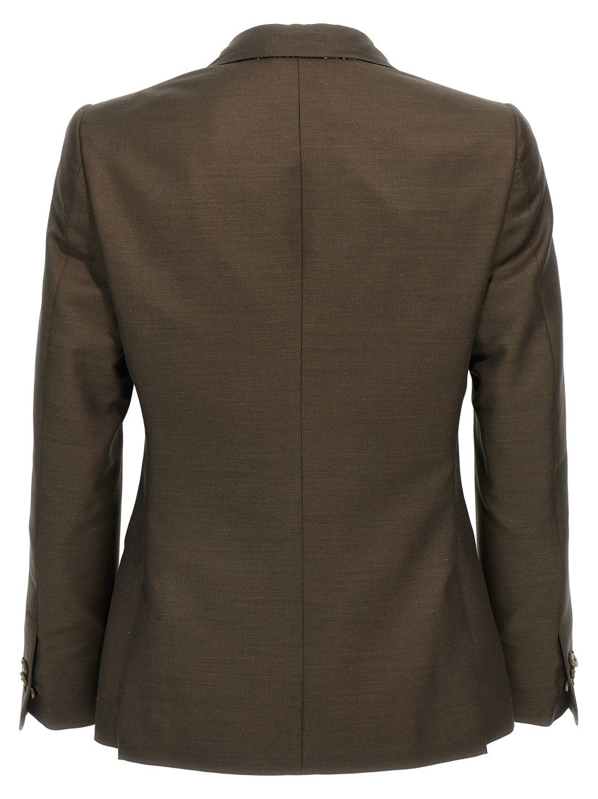 Green Solid Peaked Lapel Blazer 2