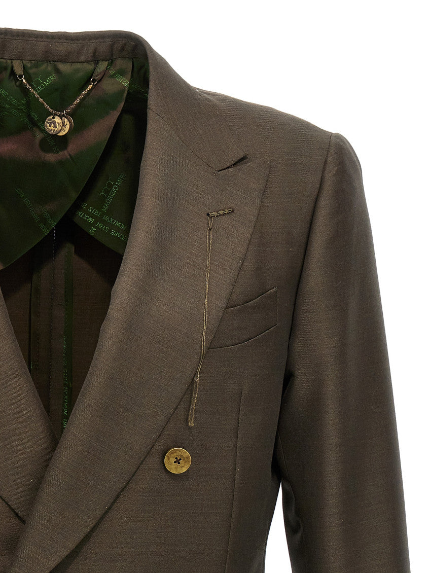 Green Solid Peaked Lapel Blazer 3
