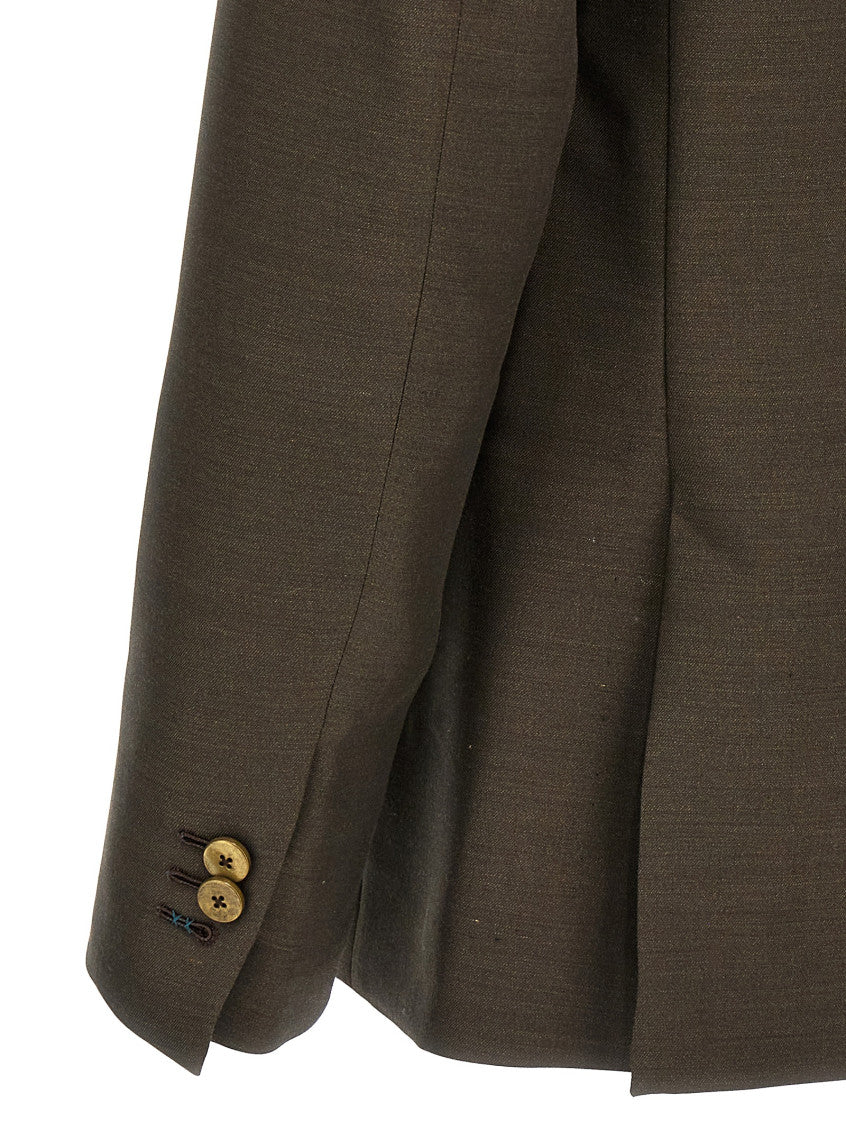 Green Solid Peaked Lapel Blazer 4