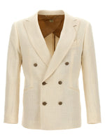 White Textured Shawl Lapel Blazer 1