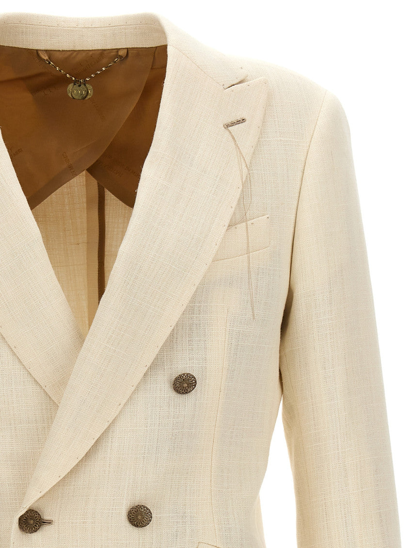 White Textured Shawl Lapel Blazer 3