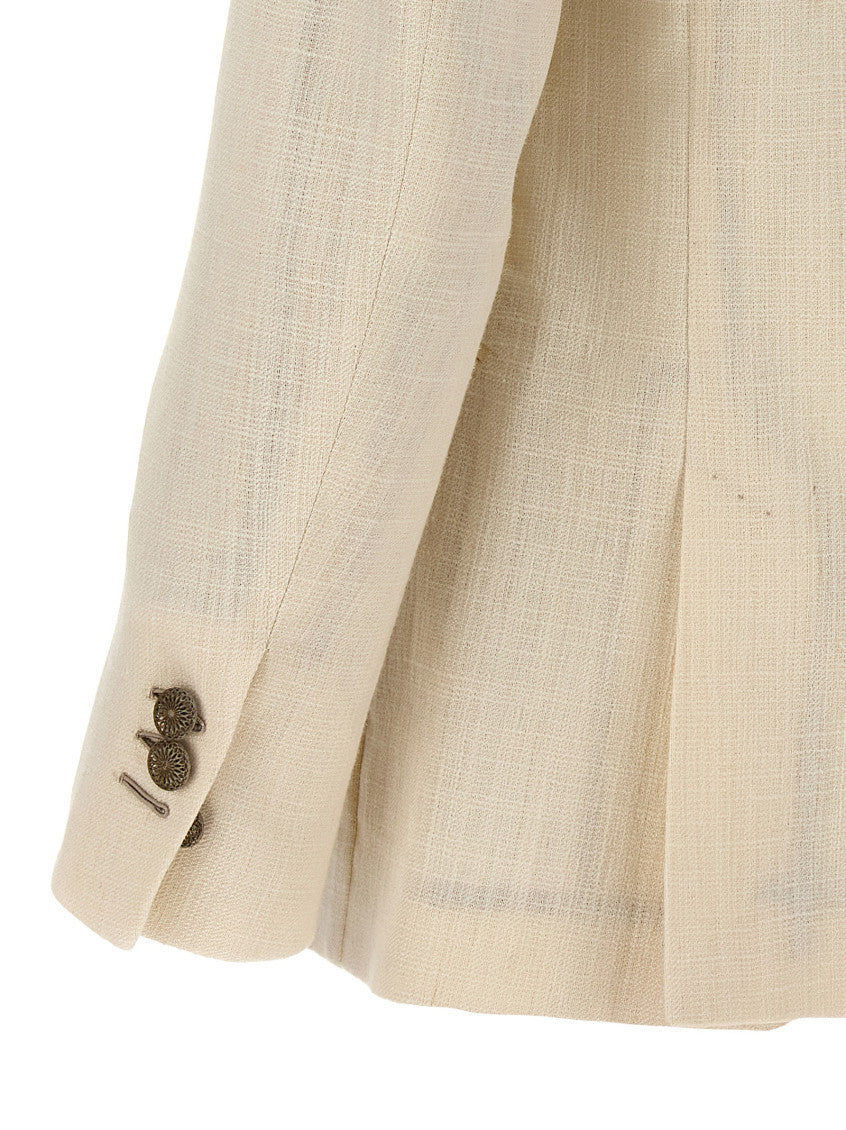 White Textured Shawl Lapel Blazer 4