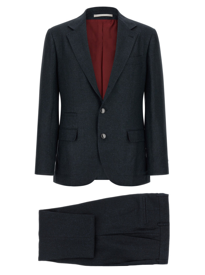 Blue Textured Notched Lapel Suit 1
