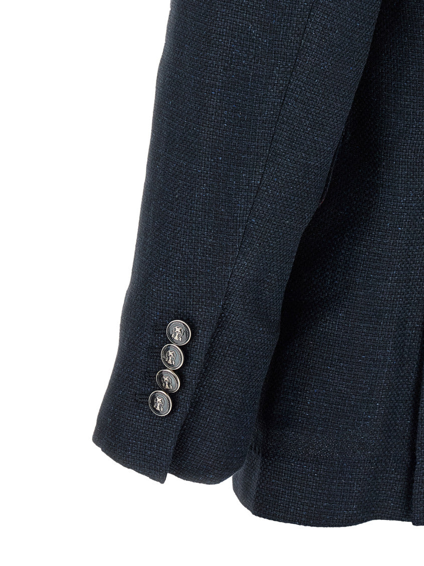 Blue Textured Notched Lapel Suit 3