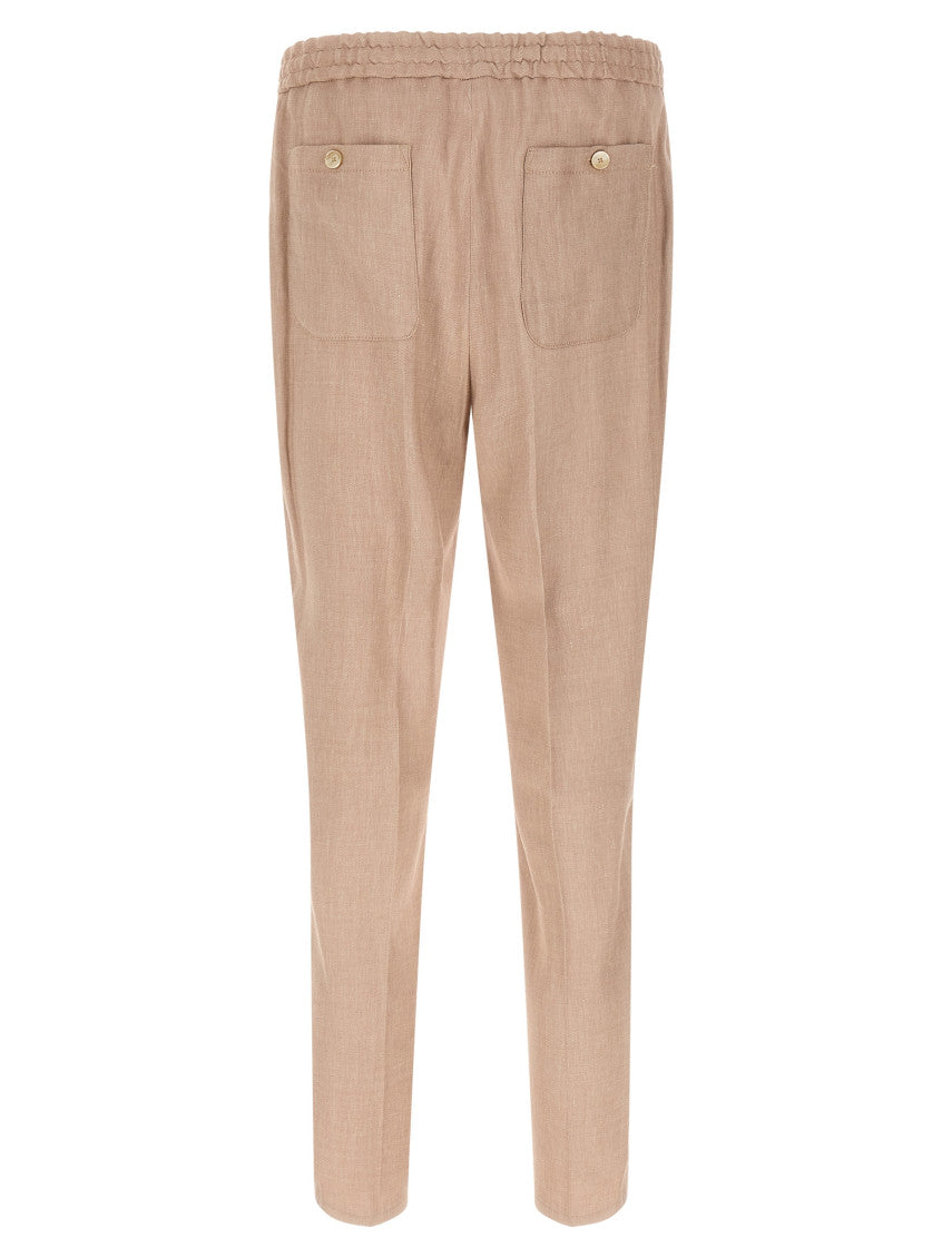 Beige Linen Solid Joggers 2