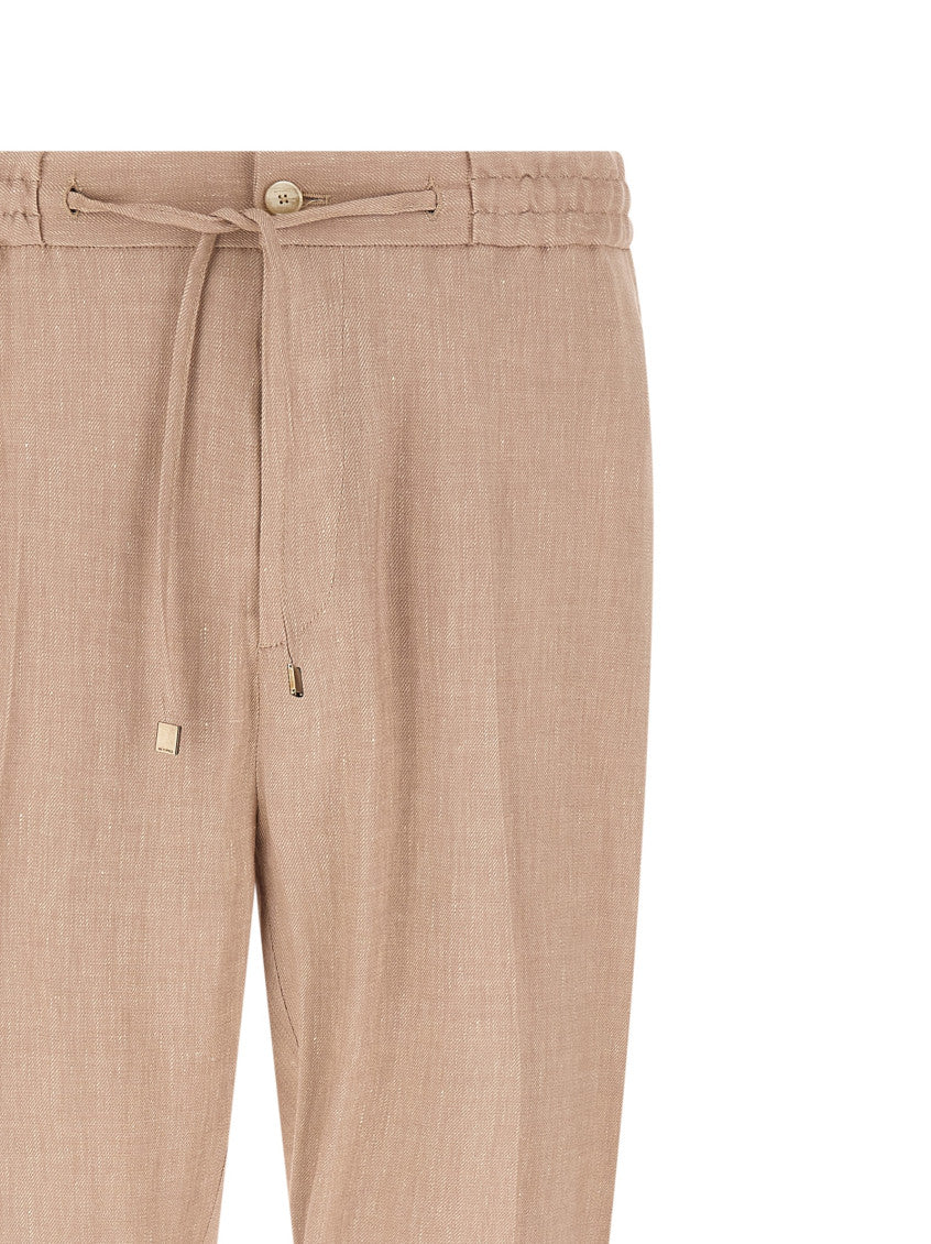 Beige Linen Solid Joggers 3