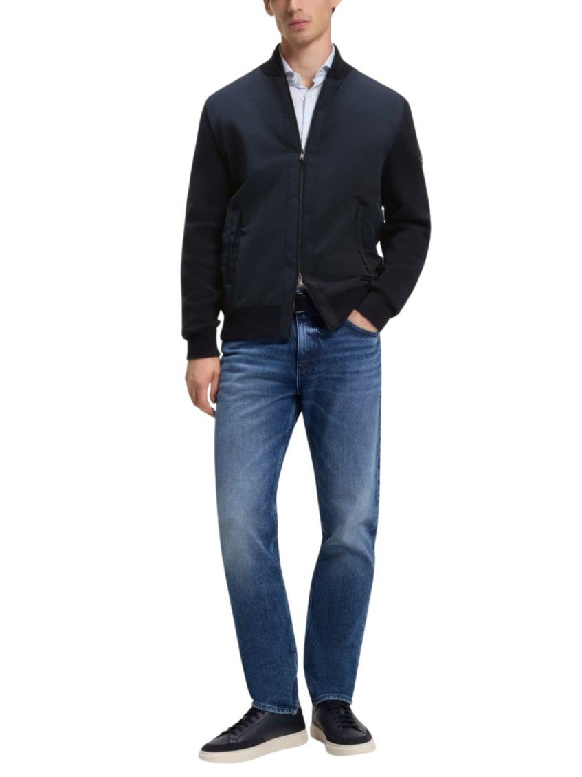Navy Blue Solid Bomber Jackets 2