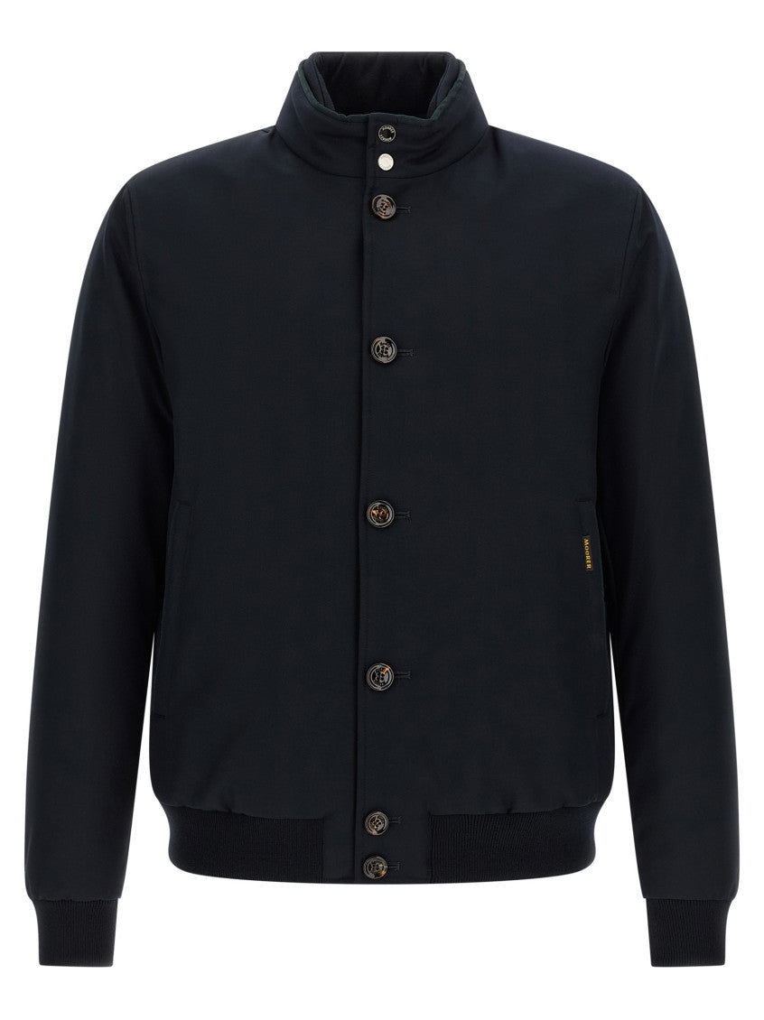 Blue Solid Mandarin Collar Jacket 1