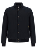 Blue Solid Mandarin Collar Jacket 1