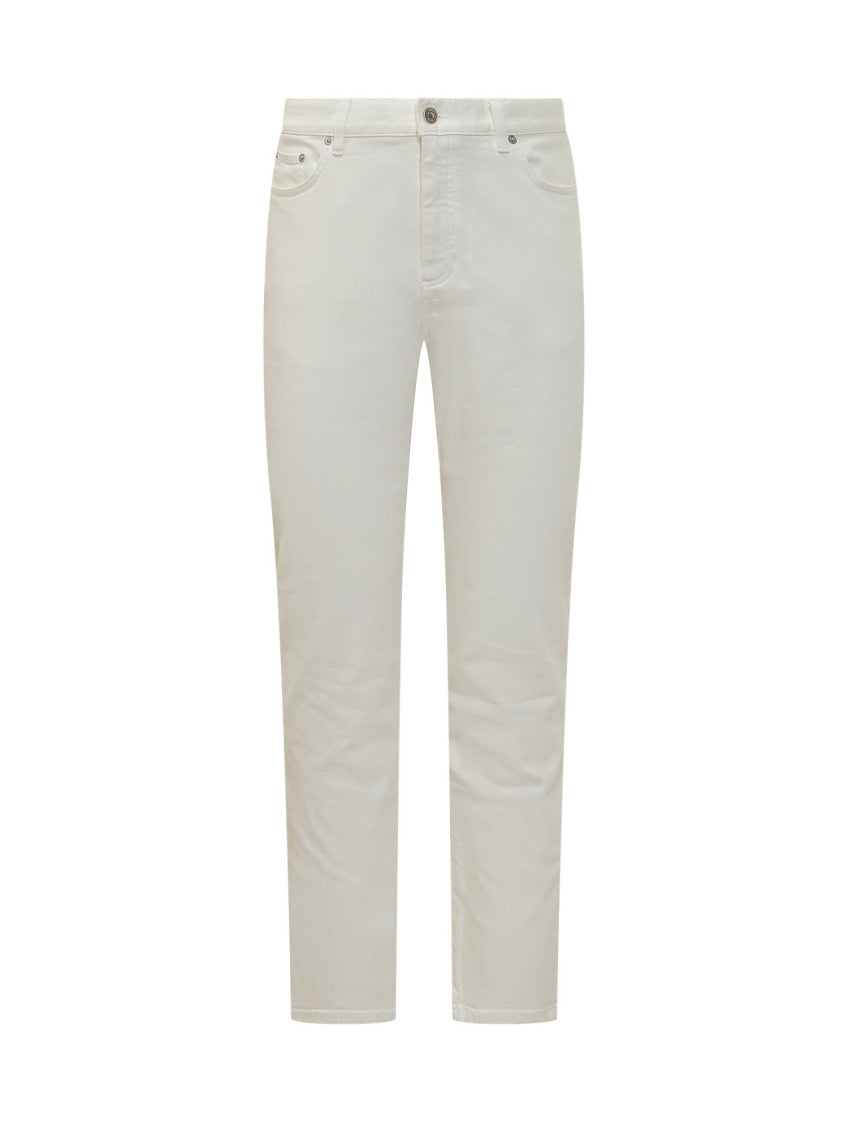 White Straight Mid Rise Jeans 1