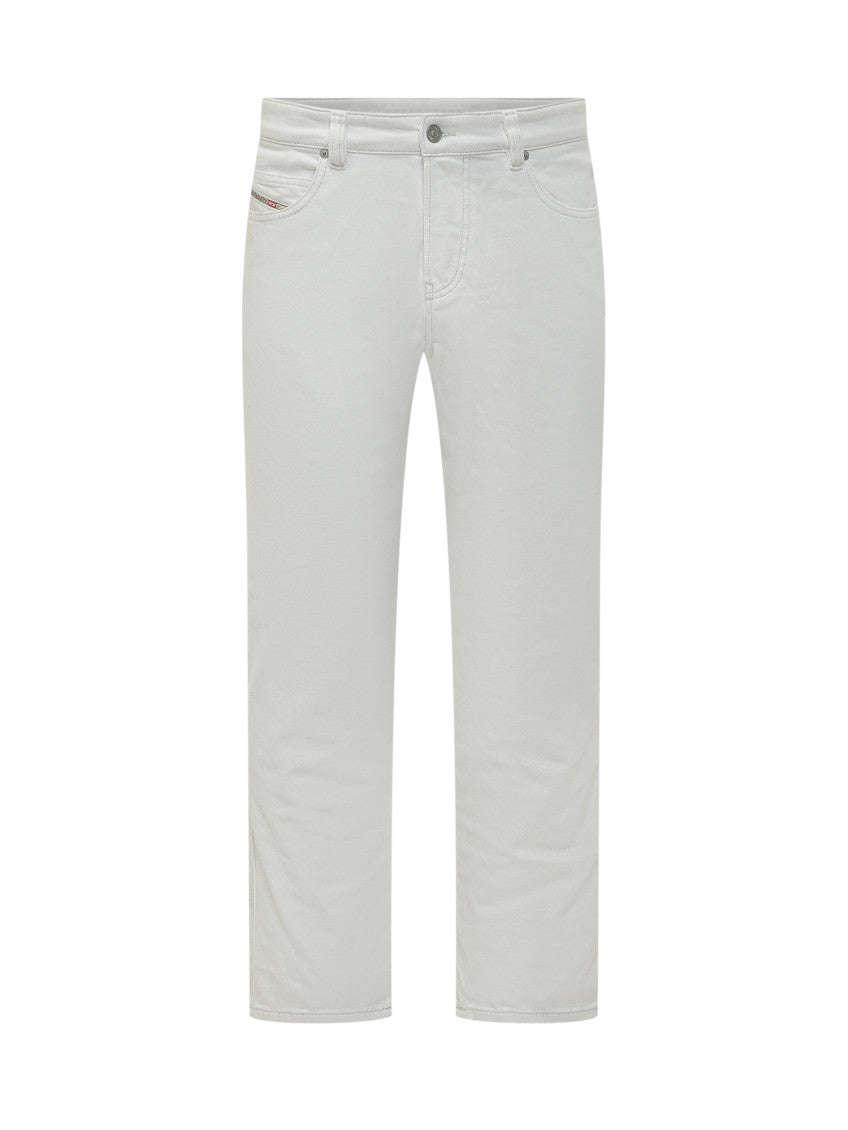 White Straight Mid Rise Jeans 1