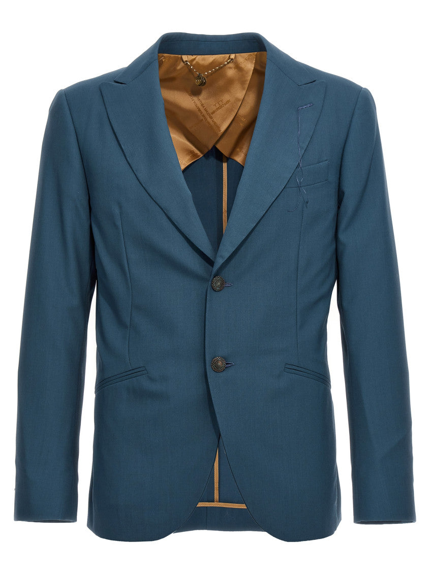 Blue Solid Notched Lapel Blazer 1