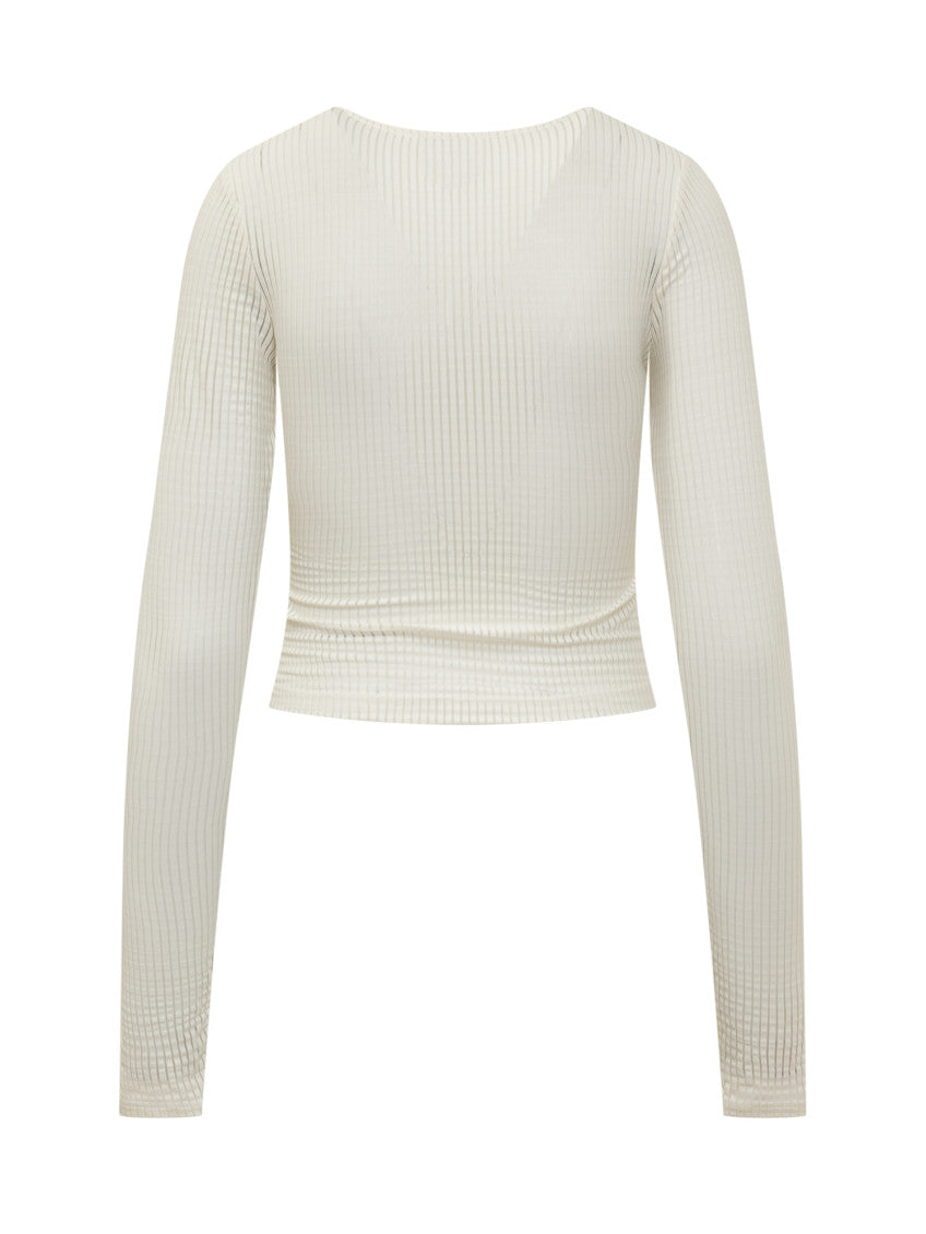 Beige Textured V Neck Top 2
