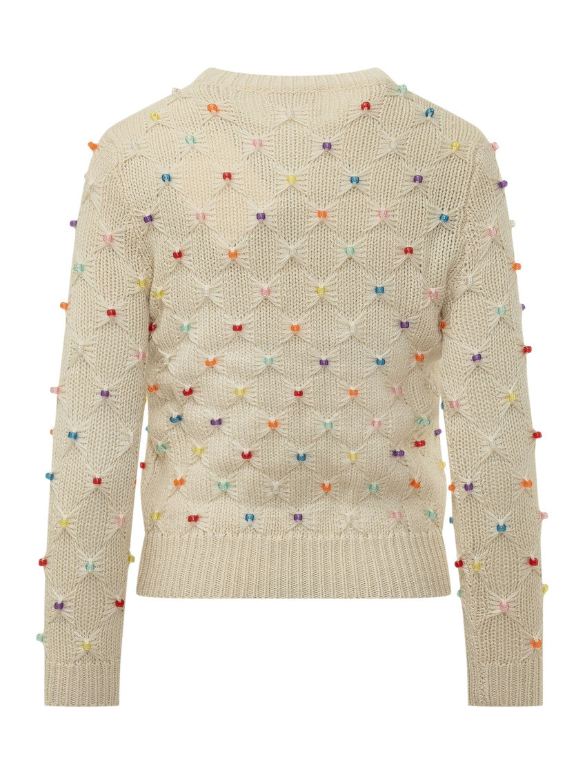 Beige Embellished Crew Neck Sweater 2
