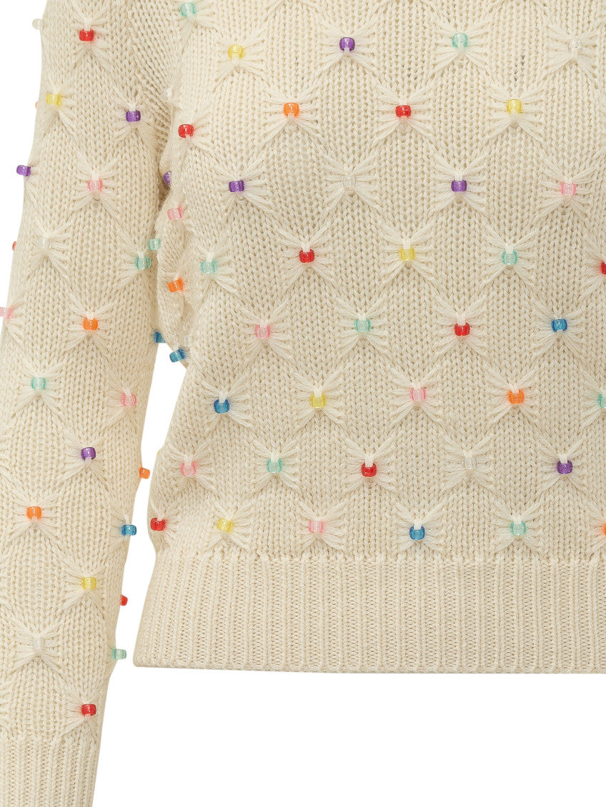 Beige Embellished Crew Neck Sweater 4