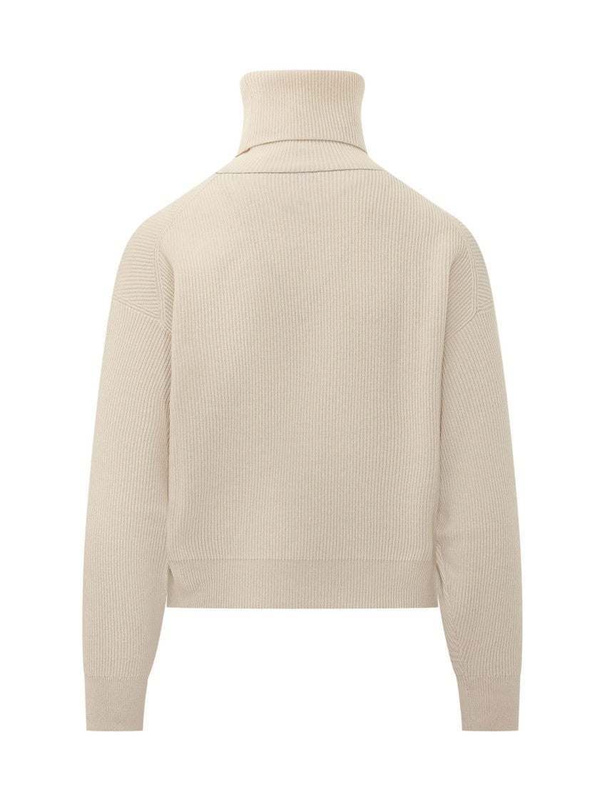 Beige Knitted Turtle Neck Sweater 2