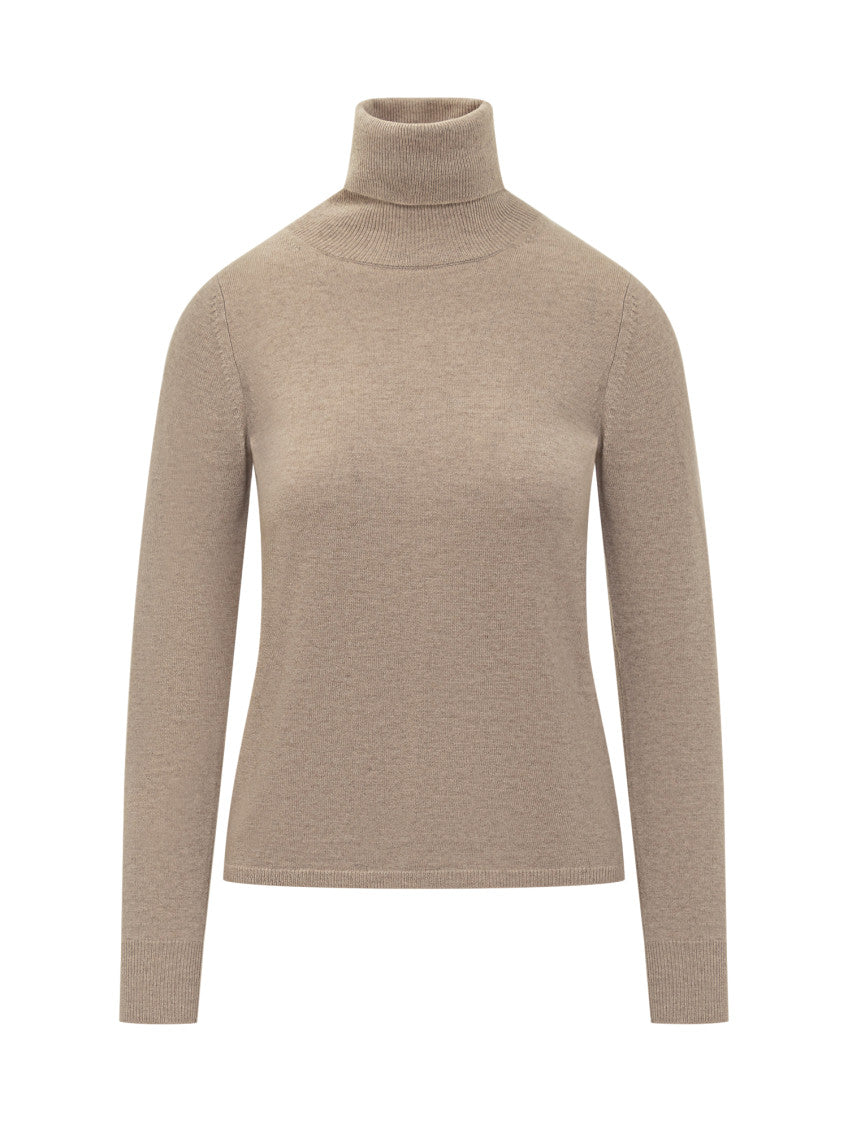 Beige Solid Turtle Neck Sweater 1