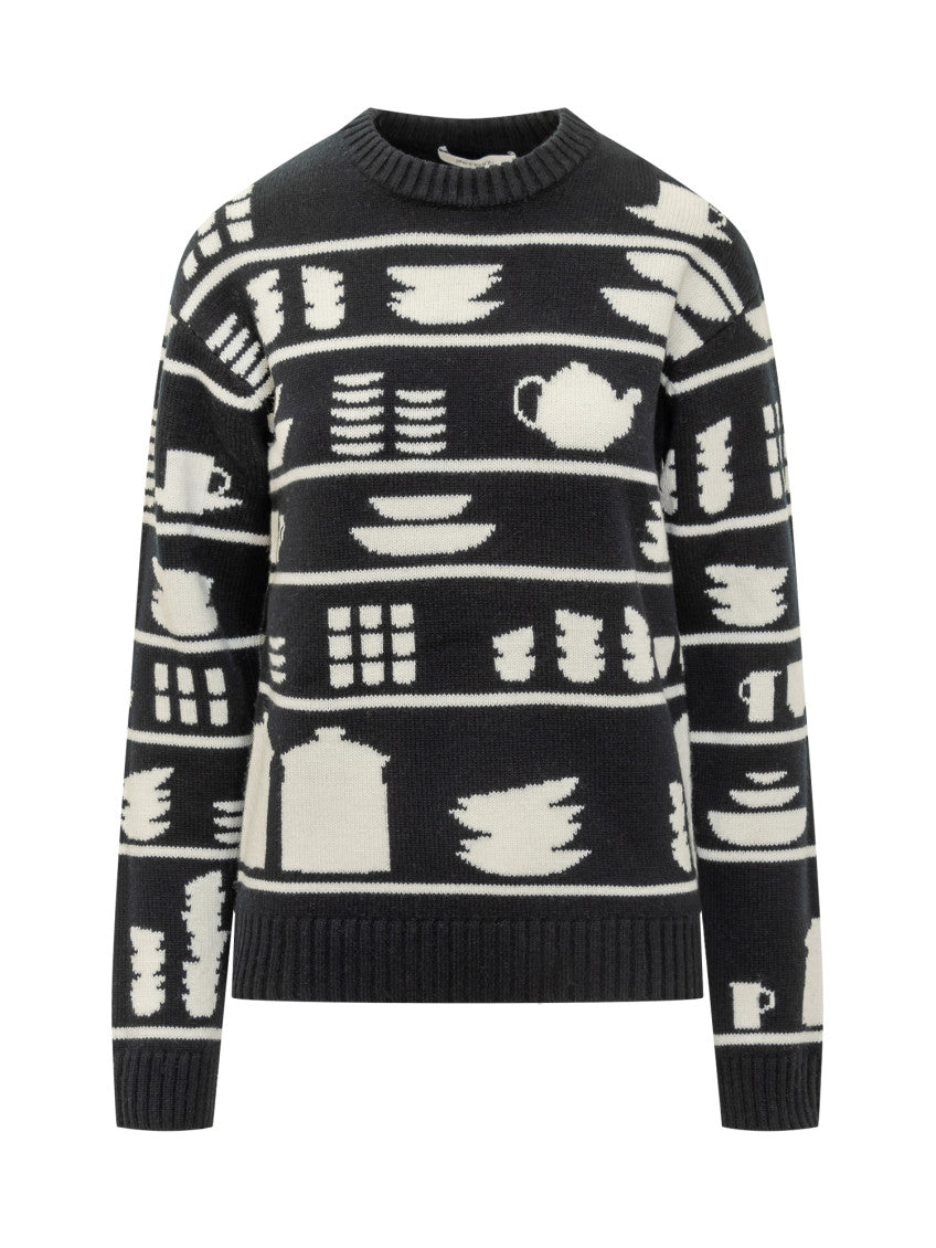 Black Graphic Crew Neck Sweater 1