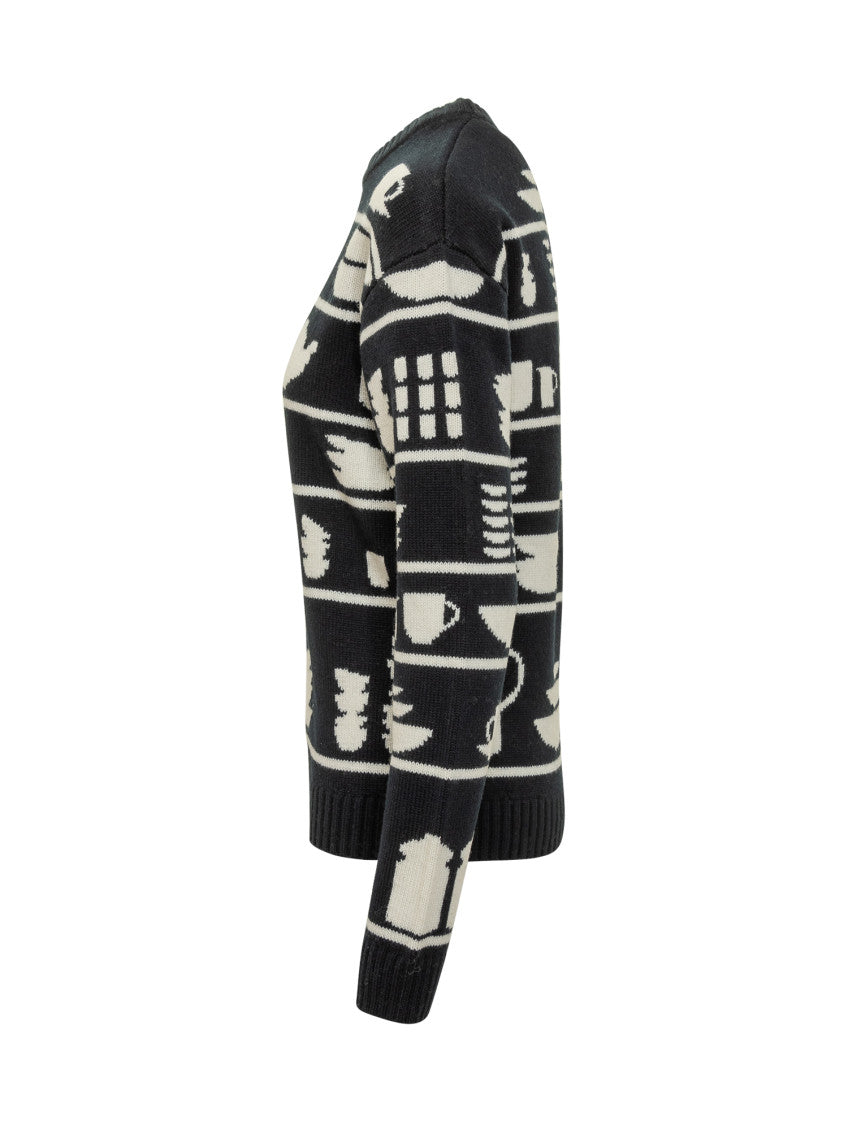 Black Graphic Crew Neck Sweater 3