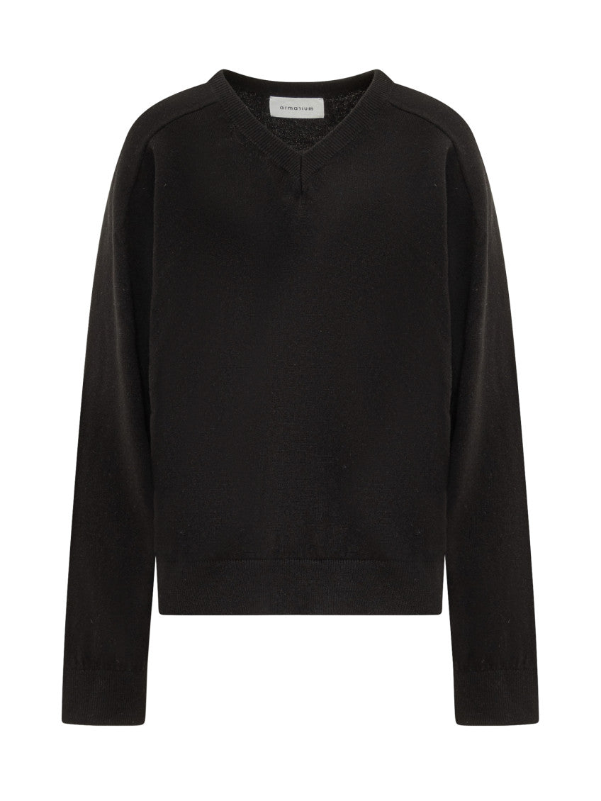Black Solid V Neck Sweater 1