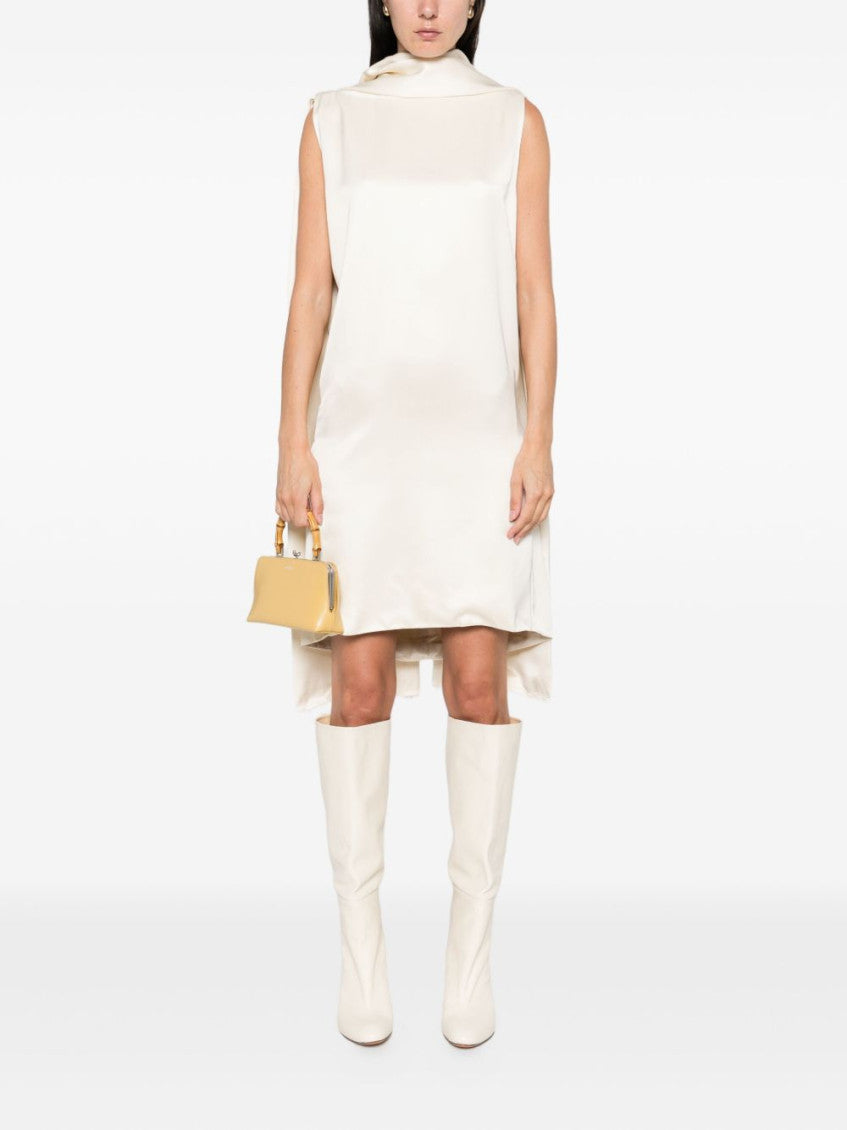 Beige Raw-edge Silk Dress 2