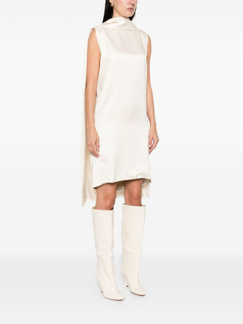 Beige Raw-edge Silk Dress 3