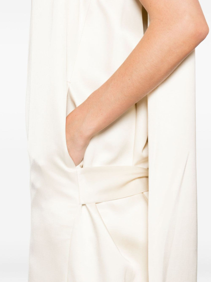 Beige Raw-edge Silk Dress 4