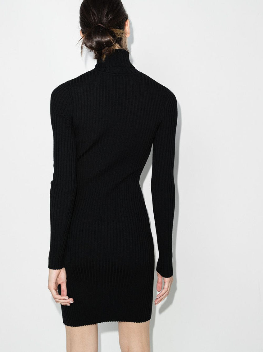 Black Wool Ribbed Short Dress 4