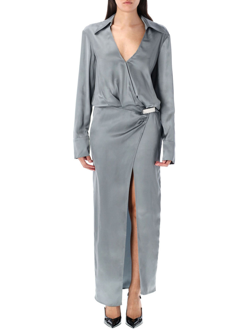 Grey Satin Wrap Dress 1