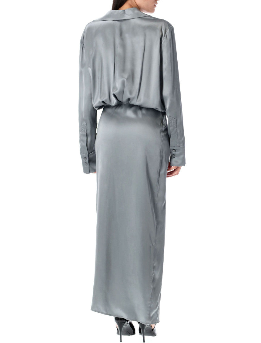 Grey Satin Wrap Dress 2