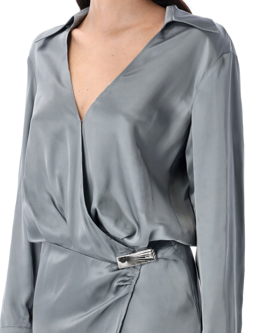Grey Satin Wrap Dress 3