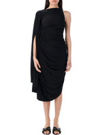 Black One-Shoulder Draped Midi-Dress 1