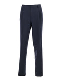 Navy Blue Pleated Wool Trousers 1