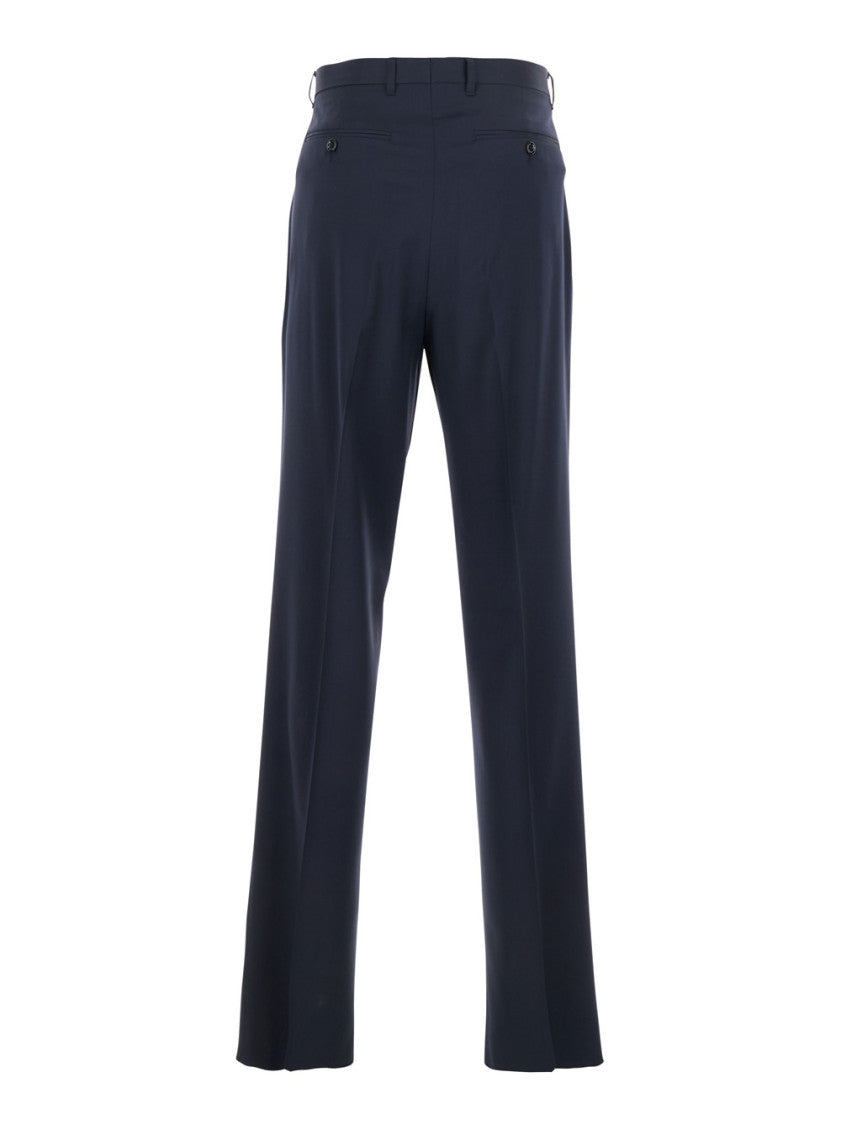 Navy Blue Pleated Wool Trousers 2