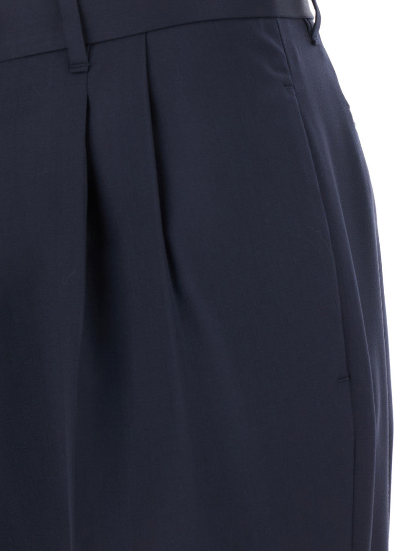 Navy Blue Pleated Wool Trousers 3